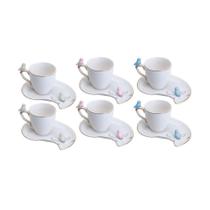 Cj 6 Xícaras Porcelana p/ Café Cute Birds Design 90ml Cj 6 Xícaras Porcelana p/ Café Cute Birds Design 90ml