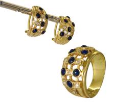 CJ Anel Bombe Brinco Ear Hook Safira Diamante Natural Ouro