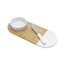 CJ BANDEJA DE BAMBU C/BOWL E ESPATULA 28x12cm