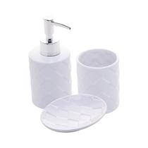 Cj Banheiro Ceramica Branco Dispenser Sabonete Porta Escova Cj Banheiro Ceramica Branco Dispenser Sabonete Porta Escova
