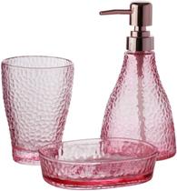 Cj Banheiro Lavabo Rosa com Rose Elegant Lyor Vidro 3 Pçs