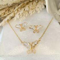 CJ Brinco e Colar Borboleta Zircônia Cristal