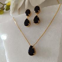 CJ Brinco e Colar Ponto de Luz Gota Preta