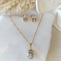 CJ Brinco e Colar Ponto de Luz Oval Cristal