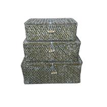 Cj de cestas em fibra vegetal marrom com branco 3pcs