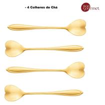 CJ de Colheres Heart P/ Chá de Aço Dourado 4 Pçs - Bon Gourmet