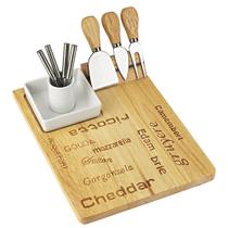 Cj de facas para queijo com tabua de madeira e garfinhos
