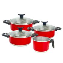 Cj de Panelas de Alumínio 3 Caçarolas e 1 Leiteira Cabo Baquelite e Tampa de Vidro Temperado