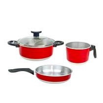 Cj de Panelas de Alumínio 3 Pçs Versáteis Cabos Reforçados de Baquelite Frigideira Caneco e Caçarola