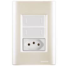 Cj Dois Interruptor Duplo e Tomada 20A Giz Pérola Tramontina completo pronto