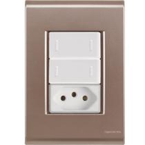 Cj Dois Interruptor Duplo e Tomada 20A Liz Ouro Velho Tramontina completo pronto