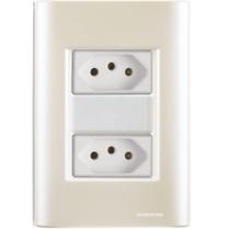 Cj Duas Tomadas Dupla 10A Giz Pérola Tramontina Completo pronto