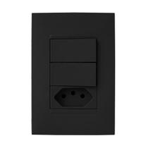 Cj Duplo Paralelo + Tomada 20A 4X2 - Pial Plus + Preto Cj Duplo Paralelo + Tomada 20A 4X2 - Pial Plus + Preto