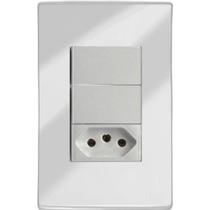 Cj Duplo Simples + Tomada 10A 4X2 - Recta Espelhada Gloss Cj Duplo Simples + Tomada 10A 4X2 - Recta Espelhada Gloss