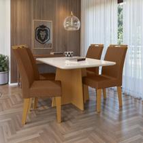 Cj Evora 120x90 Tp MDF/Vidro c/4 Cad Marrom/Nature/Off White