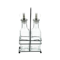 Cj Galheteiro de Vidro com Suporte de Metal Preto 200ml Lyor
