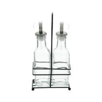 Cj Galheteiro de Vidro com Suporte de Metal Preto 200ml Lyor