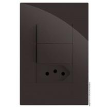 Cj interruptor duplo paralelo com tomada 20a recta chocolate gloss brilhante