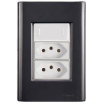 Cj Interruptor e Duas Tomadas 10A e 20A Giz Grafite Tramontina completo pronto