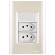 Cj Interruptor e Duas Tomadas 10A e 20A Giz Pérola Tramontina completo pronto