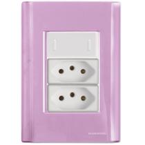 Cj Interruptor e Duas Tomadas 10A e 20A Giz Rosa Tramontina completo pronto