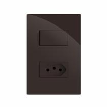 Cj interruptor paralelo com tomada 10a recta chocolate gloss brilhante