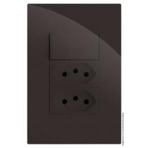 Cj interruptor paralelo com tomada dupla 10a recta chocolate gloss brilhante
