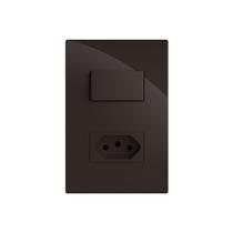 Cj interruptor simples com tomada 10a recta chocolate gloss brilhante Cj interruptor simples com tomada 10a recta chocolate gloss brilhante
