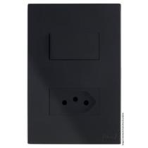 Cj interruptor simples + tomada 10a 4x2 - recta black satin fosco - brs12208-4bk