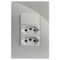 Cj interruptor simples + tomada dupla 10a 4x2 - recta prata gloss - brg11344-1pr Cj interruptor simples + tomada dupla 10a 4x2 - recta prata gloss - brg11344-1pr