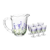 CJ Jarra c/ 6 Taças Cristal Lavanda Hand Painting 1,3L/240ml