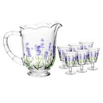 Cj jarra com 6 tacas de cristal lavanda hand painting 1,3l/240ml
