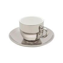 Cj Jogo 6 Xic/Pires Café Porcelana Versa Branco Prata 90ML - Wolff Cj Jogo 6 Xic/Pires Café Porcelana Versa Branco Prata 90ML - Wolff