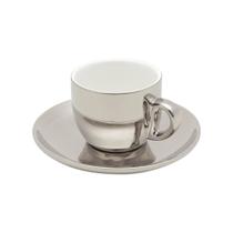 Cj Jogo 6 Xic/Pires Café Porcelana Versa Branco Prata 90ML