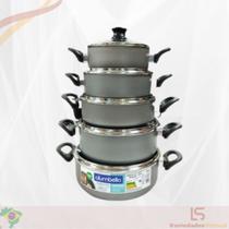 CJ Jogo De Panelas Antiaderente 5 Pçs Premium C/Tampa Vidro e Alça em Baquelite 16cm, 18cm, 20cm, 22cm e 24 cm Cor Cereja