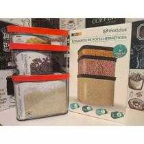 CJ Jogo Pote Hermético 3 Tamanhos 1100, 2500, 4000ml Helsim MODULUS 150 CJ Jogo Pote Hermético 3 Tamanhos 1100, 2500, 4000ml Helsim MODULUS 150