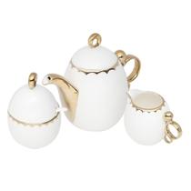 Cj Para Café/Chá de Porcelana EGG Branco/Dourado 3 Peças Wolff