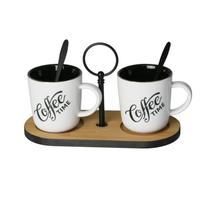 Cj.para Cafe com Suporte Bambu Moldura de Metal 2 Colheres Inox 20 x 8,5cm