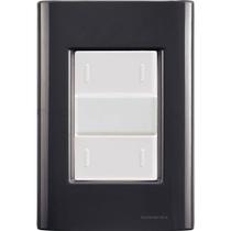 Cj Placa Dois Interruptor Duplo Giz Grafite Tramontina completo pronto