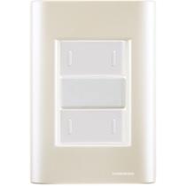 Cj Placa Dois Interruptor Duplo Giz Pérola Tramontina completo pronto Cj Placa Dois Interruptor Duplo Giz Pérola Tramontina completo pronto