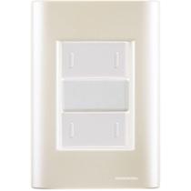 Cj Placa Dois Interruptor Duplo Giz Pérola Tramontina Completo Pronto Tramontina