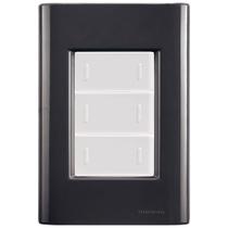 Cj Placa Três Interruptor Triplo Giz Grafite Tramontina completo pronto