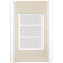 Cj Placa Três Interruptor Triplo Giz Pérola Tramontina Completo Pronto Tramontina