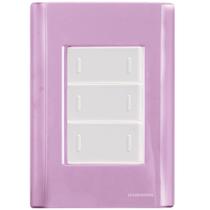 Cj Placa Três Interruptor Triplo Giz Rosa Tramontina completo pronto