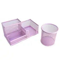 Cj Porta Lápis + Porta Treco Organizador de Mesa de Escritório Kit caneta metal aramado