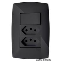 Cj Simples + Tomada Dupla 10A 4X2 - Blux Home Grafite Cj Simples + Tomada Dupla 10A 4X2 - Blux Home Grafite