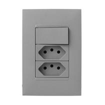 Cj Simples + Tomada Dupla 10A 4X2 - Pial Plus + Cinza