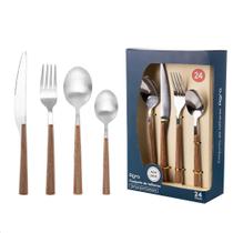 Cj Talheres Bianchini Agra 24Pçs Aco Inox Cabo Madeira
