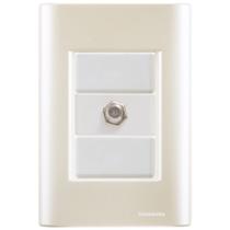 Cj Tomada conexão TV SAT Coaxial Giz Pérola Tramontina completo pronto