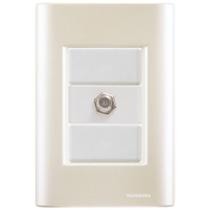 Cj Tomada Conexão Tv Sat Coaxial Giz Pérola Tramontina Completo Pronto Tramontina